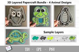 Download 3d Layered Animal Bundle Turtle Owl Frog Penguin Svg 558431 Paper Cutting Design Bundles