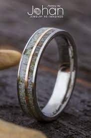 Titanium Ring With Deer Antler And Rose Gold Deer Antler Engagement Rings Antler Ring Antler Engagement Ring