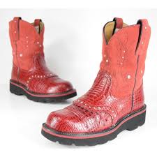 Ariat Shoes Ariat Fatbaby Red Leather Croc Western Boots 646 Poshmark