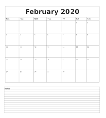 Wall Calendar February 2020 In 2020 Calendar Template Monthly Calendar Template Wall Calendar