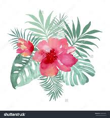 Tropical Bouquet With Flowers And Palm Leaves Watercolor Illustration Vector Peinture Fleurs Aquarelle Fleurs Illustration Effet Aquarelle