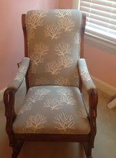 Vintage Gooseneck Rocker Updated For A Baby Girl S Room With A Beach Theme Rocking Chair Baby Girl Room Upholstery