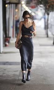 Alessandra Ambrosio Walked The Streets During Nyfw In A Gray Slip Dress And Gucci Belt Fashion Street Style Fashion Inspo