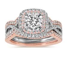 Double Halo Infinity Wedding Set In Gold Wedding Rings Vintage Wedding Rings Unique Rose Engagement Ring