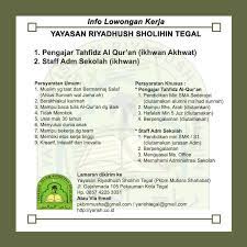 Sekolah pelita bangsa cirebon keterangan lengkap : Info Lowongan Kerja Yayasan Riyadhush Sholihin Tegal Facebook
