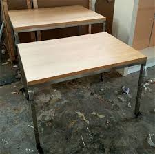 Rustic Rectangular Retail Metal And Wood 2 Piece Nesting Display Tables With Wheels 2 Handbag Display Shop Fittings Rectangular