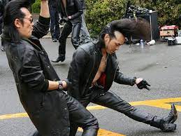 Harajuku Black Shadow Dancers With Pompadour Hairstyles Teddy Boys Biker Black Shadow
