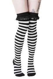 Black And White Striped Beetle Beetle Strange Unusual Soft Touch Knit Extra Long Length Lace Detail One Size Classic And Total Must Have Long Socks Stockings Thigh High Socks