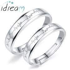 Heartbeat Engraved Adjustable Promise Rings For Couples Love Heart Wedding Ring Band In 925 St Copper Wedding Rings Heart Wedding Rings Engraved Wedding Rings