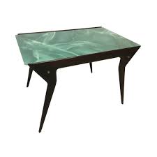 Mahogany oval hepplewhite coffee table by mersman (6964) antique vintage. Coffee Table With Mahogany Structure Green Marbled Glass Top 1950s 68233