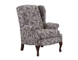 This recliner features a queen anne wingback structure complete with rolled armrests and curved legs. 6002 Hannah Hi Leg Recliner Wholesale Furniture Mattress