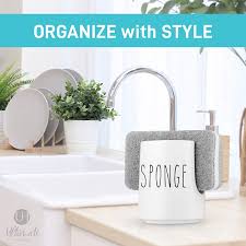 Over sink roll up dish drying rack in grey create extra workspace directly over your create extra workspace directly over your kitchen sink with the kraus multipurpose dish drying rack: Buy Sponge Holder For Sink Dish Sponge Caddy For Kitchen Sink With Sponge Farmhouse Sink Sponge Holder Made Of White Ceramic Porcelain Kitchen Sink Organizer For Sink Accessories Online
