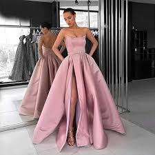 LY Dress Women's Long Satin Prom Dresses High Slit Strapless Evening Party Gowns Size 2 Black at Amazon Women's Clothing store - Product from Amazon.com