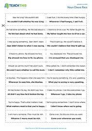 These clauses contain both a subject and verb and act like a noun. Noun Clauses Esl Games Worksheets Activities