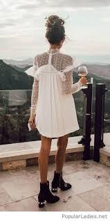 White Dress With Black Boots Fashion Lace White Dress Boho Fashion
