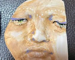 Large Ceramic Clay Face Cab Cabochon Doll Parts Pendant Pottery Woman  Handmade Green Blue Mask Woman Mask Doll Parts Head Goddess Yellow