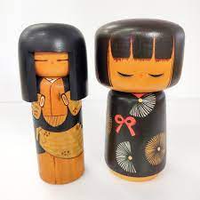 Kokeshi Dolls Set by Ki black Okappa Sisters - Etsy