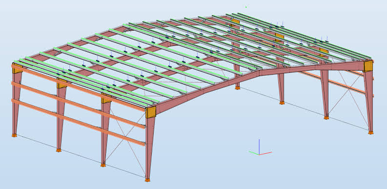 3D structural model of a pre-engineered steel building framework, AI generated