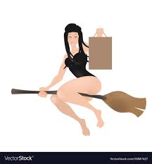 Half-naked witch flying on the broom Royalty Free Vector
