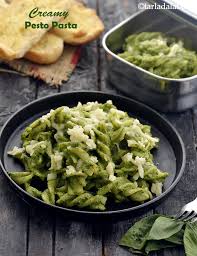 This creamy pesto pasta sauce takes the summery flavors of basil into a thicker, creamier sauce! Vegetarian Creamy Pesto Pasta Indian Style Veg Pesto Pasta Veg Pesto Pasta For Tiffin
