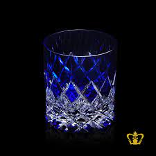 Colored glass drinkware 9.5 ounce water glasses cobalt blue diamond pattern set of 6. Buy Cobalt Blue Luminous Crystal Whiskey Glass Adorned With Deep Intense Classy Cut Rising From The Bottom In Dubai Abu Dhabi Uae Crystalgallery Com