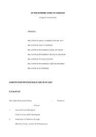 The constitution established the supreme court's original jurisdiction to provide a tribunal of the highest stature for disputes to which a state was a party and for cases involving the representatives of foreign nations. In The Supreme Court Of Pakistan Original Jurisdiction