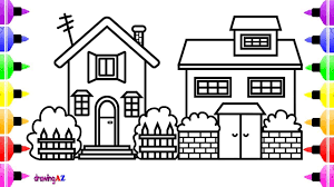 How To Draw Lovely House For Kids House Coloring Page For Kids Flower Drawing Potlood Schetsen Potlood Schetsen