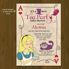 Each centerpiece is hand made to represent a themed table to match various story characters. Alice In Wonderland Baby Shower Invitations