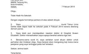 Surat Rasmi Cuti Sakit Tidak Hadir Ke Sekolah Cuitan Dokter