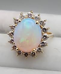 14k 585 Gold YG Opal AAA 1.28 ctw Diamond EXCEPTIONAL Halo Sz 8.5 Au 2127