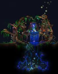 Terraria is 10 years old! Den Official Waterfall Grove Cave Https Forums Terraria Org Index Php Threads Dens Creation Com Terraria House Design Terraria House Ideas Terrarium Base