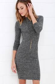 Modern Marl Grey Bodycon Midi Dress Long Sleeve Sheath Dress Grey Bodycon Midi Dress High Neck Long Sleeve Bodycon Dress