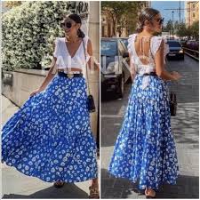 Floral skirt and tank top. Zara Pants Jumpsuits Nwt Zara Blue Floral Print Skirt Maxi Poshmark