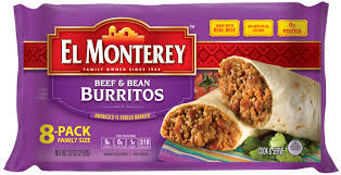 In the center of each burrito wrap, place a couple of tablespoons of beans and seasoned meat and sprinkle with cheese. Beef Bean Frozen Flour Burritos 8 El Monterey