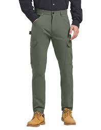 PULI Men's Slim Fit Carpenter Work Pants Cargo Hiking Stretch Waterproof  Outdoor Trousers with Utility Pockets