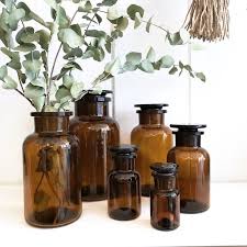 Vintage retro decorative glass storage jar candy buffet table decoration. Amber Glass Apothecary Jars 5 Sizes Available Decorative Glass Jars Apothecary Jars Decor Apothecary Decor