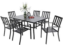 Outdoor patio dining set for 6 with umbrella. Buy Phi Villa 7 Piece Outdoor Patio Dining Set For 6 60 Rectangular Metal Dining Table With Umbrella Hole 6 Metal Stackable Chairs For Deck Yard Garden Online In Turkey B07znvsn9h