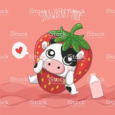 Mascot Dairy Cow Strawberry Milk Flavor Strawberry Milk Cow Drawing Cute Animal Drawings Kawaii
