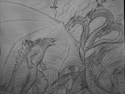 Crab art monster coloring pages dragon artwork cool drawings sketches king cartoon mosaic ideas hobby. Godzilla Vs King Ghidorah Uncolored Version With Obvious Wet Mark From Where I Sneezed On It Godzilla Gojira G Ilustracao De Dinossauro Monstros Godzilla