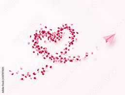 Petals Of Rose, Flower Heart With Plane Postcard Paper Flying Airplane On Pink Background Vector Symbol Of Love For Happy Mother's, Valentine's Day Greeting Card Design Aeroplane Wall Mural | Aeropla-Kindlena