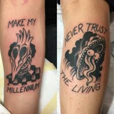 Beetlejuice tattoo is the name of my latest tattoo drawing which i am really enjoying. Fyeahtattoos Com Matching Beetlejuice Tattoos Mine Is Adam S Head