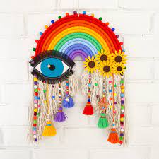 Large Rainbow Macrame Wall Hanging Modern Colorful Decor Etsy Colorful Decor Macrame Wall Art Woven Wall Hanging