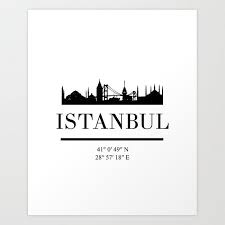 Black And White Skyline Drawing Istanbul Turkey Black Silhouette Skyline Art Skyline Art Istanbul Black Silhouette