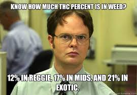 Know how much thc percent is in weed? 12% in reggie, 17% in mids, and 21%  in exotic.