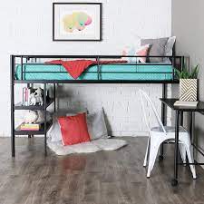 This low bunk bed is an interesting example of modern design. Amazon Com Walker Edison Metal Twin Low Loft Bunk Desk Kids Bed Bedroom Storage Guard Rail Ladder Black Furniture Decor