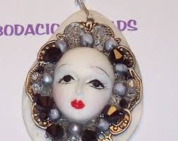 Funky Handmade 20" Beaded Goddess PENDANT NECKLACE Crystals Pearls Silver  Accents and Hook Closure