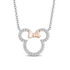 Mickey Mouse Minnie Mouse 0 18 Ct T W Diamond Outline Necklace In Sterling Silver And 10k Rose Gold 17 5 Peoples Jewellers Diamond Outline Disney Necklace Silver