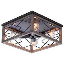 Viluxy Farmhouse Rectangle Flush Mount Ceiling Light Fixture With Wood Shade For Living Room Hallway Entryway Passway Farmhouse Goals