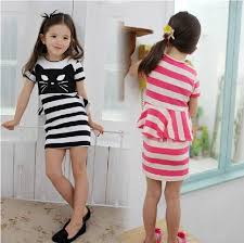 Free Shipping Fashion New Cute Cat Girl Striped Dresses Little Lady Kids Girls Summer Dres Girls Dresses Summer Children Dresses Kids Girl Girls Striped Dress