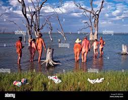 Nudist colony, South Australia Stock Photo 